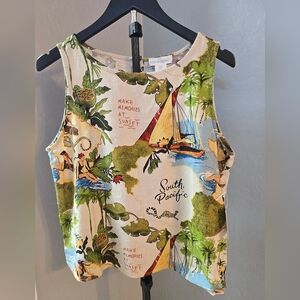 Cynthia Rowley Linen-Viscose Sleeveless Blouse / Graphic Shell Size M NWT